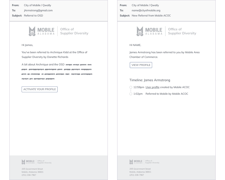 Wireframes: referral emails